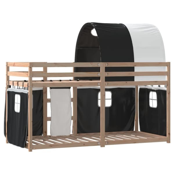 The Living Store Loftsäng med gardiner vit&svart 75x190 cm massiv furu -  Sängar & sängramar