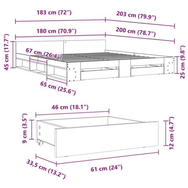 The Living Store sengeramme med skuffer 180x200 cm konstrueret træ sonoma-eg - Senge & sengeramme