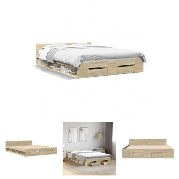 The Living Store sengeramme med skuffer 150x200 cm konstrueret træ sonoma-eg - Senge & sengeramme