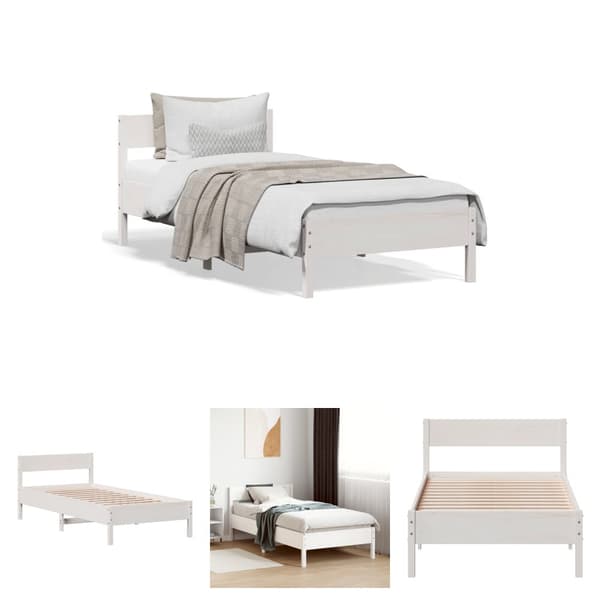 The Living Store sengeramme med sengegavl 90x200 cm massivt fyrretræ hvid - Senge & sengeramme