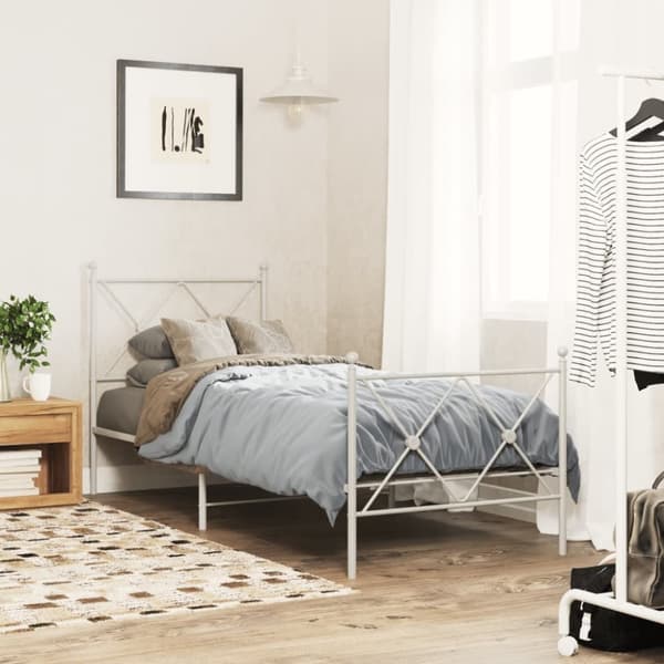 The Living Store sengeramme med sengegavl og fodgærde 80x200 cm metal hvid - Senge & sengeramme