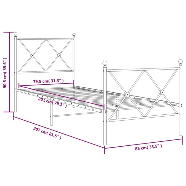 The Living Store sengeramme med sengegavl og fodgærde 80x200 cm metal hvid - Senge & sengeramme