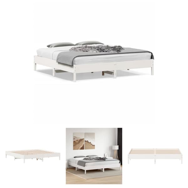 The Living Store sengeramme 180x200 cm massivt fyrretræ hvid - Senge & sengeramme
