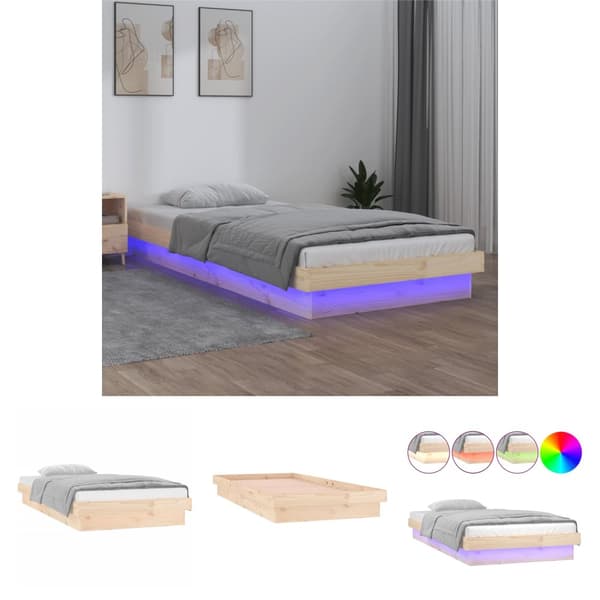 The Living Store sengeramme med LED-lys 100x200 cm massivt træ -  Senge & sengeramme