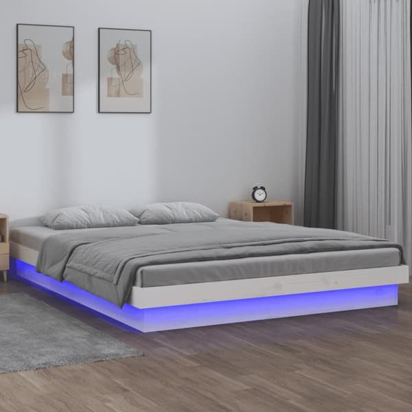 The Living Store Sängram LED vit 160x200 cm massivt trä -  Sängar & sängramar