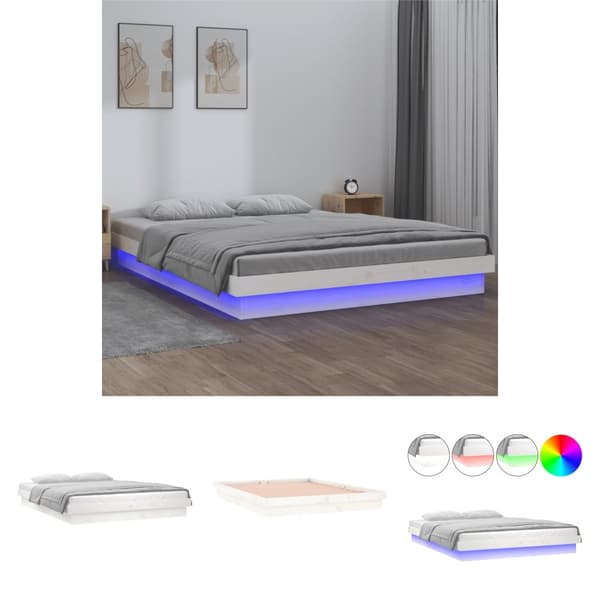 The Living Store Sängram LED vit 160x200 cm massivt trä -  Sängar & sängramar