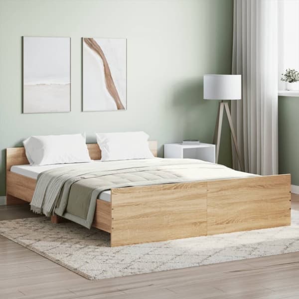 The Living Store sengeramme med sengegavl og fodgærde 150x200 cm sonoma-eg -  Senge & sengeramme