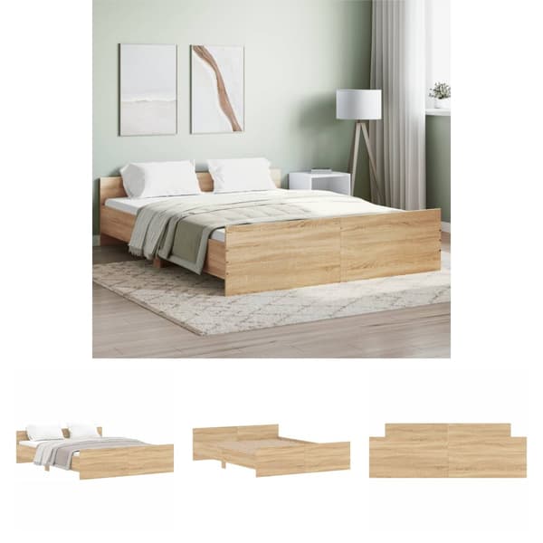 The Living Store sengeramme med sengegavl og fodgærde 150x200 cm sonoma-eg -  Senge & sengeramme