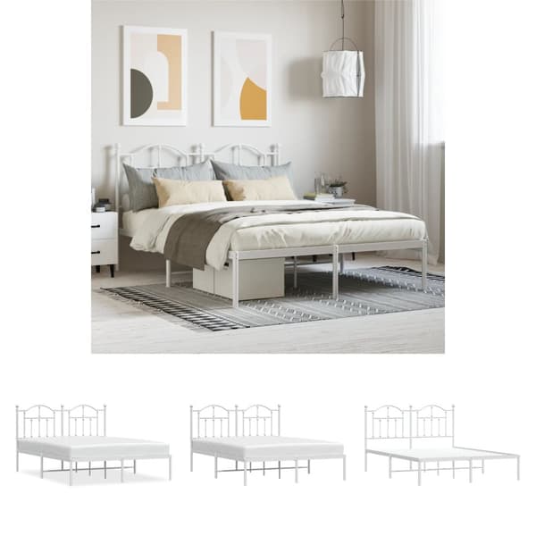The Living Store sengeramme med sengegavl 140x190 cm metal hvid - Senge & sengeramme
