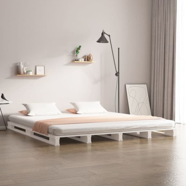 The Living Store palleseng 180x200 cm Super King massivt fyrretræ hvid - Senge & sengeramme