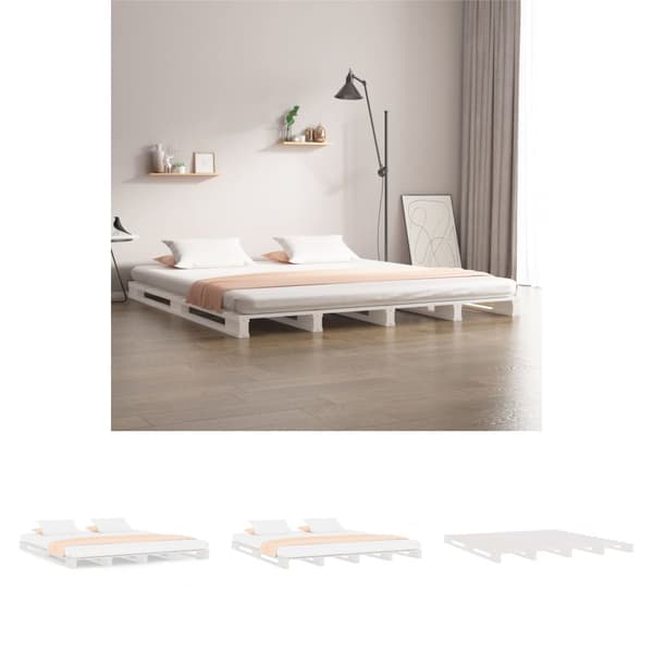 The Living Store palleseng 180x200 cm Super King massivt fyrretræ hvid - Senge & sengeramme