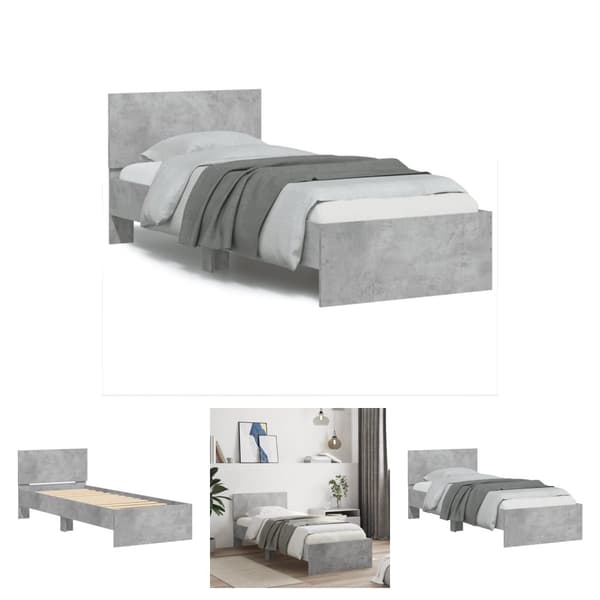 The Living Store sengeramme med sengegavl 90x190 cm konstrueret træ betongrå -  Senge & sengeramme