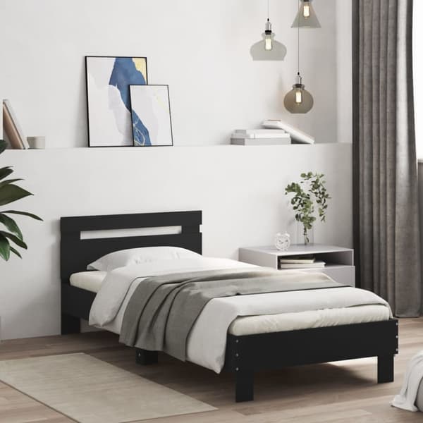 The Living Store sengeramme med sengegavl og LED-lys 90x190 cm sort -  Senge & sengeramme
