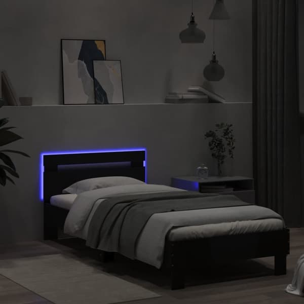 The Living Store sengeramme med sengegavl og LED-lys 90x190 cm sort -  Senge & sengeramme