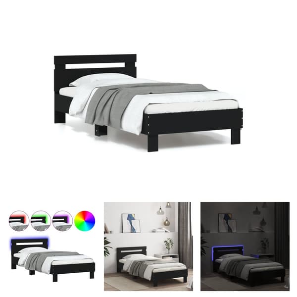 The Living Store sengeramme med sengegavl og LED-lys 90x190 cm sort -  Senge & sengeramme