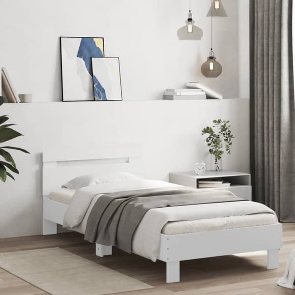 The Living Store Sängynrunko päädyllä ja LED-valoilla valkoinen 75x190 cm -  Sängyt & sängynrungot