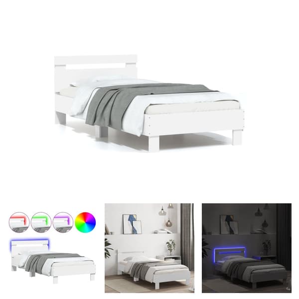 The Living Store Sängynrunko päädyllä ja LED-valoilla valkoinen 75x190 cm -  Sängyt & sängynrungot
