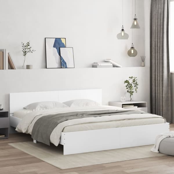 The Living Store sengeramme med sengegavl 200x200 cm hvid - Senge & sengeramme