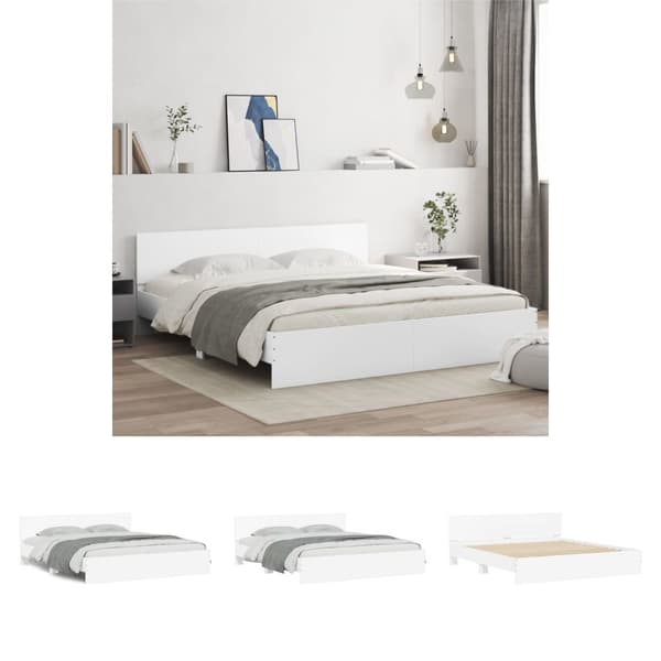 The Living Store sengeramme med sengegavl 200x200 cm hvid -  Senge & sengeramme