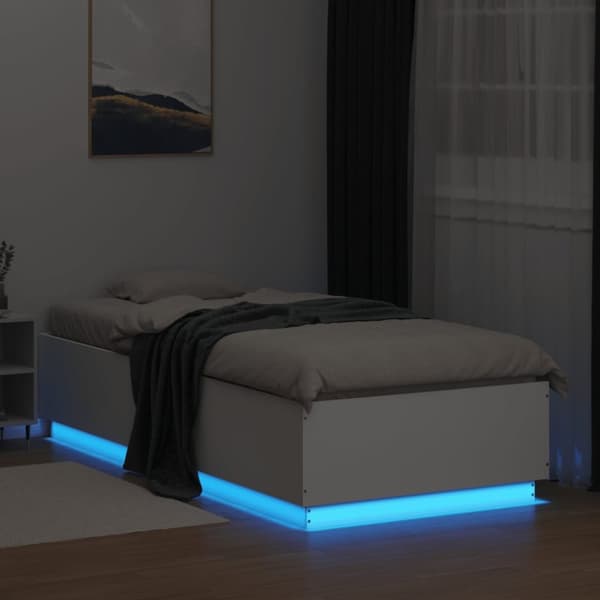 The Living Store sengeramme med LED-lys 90x200 cm konstrueret træ hvid -  Senge & sengeramme
