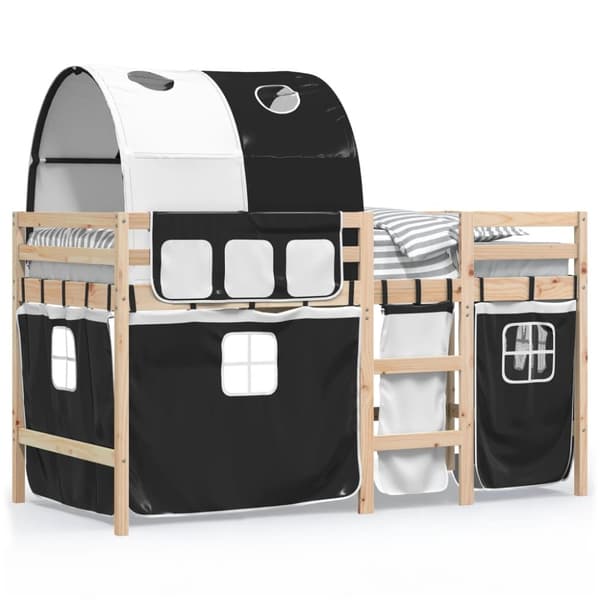 The Living Store Loftsäng med tunnel vit&svart 80x200 cm massiv furu -  Sängar & sängramar