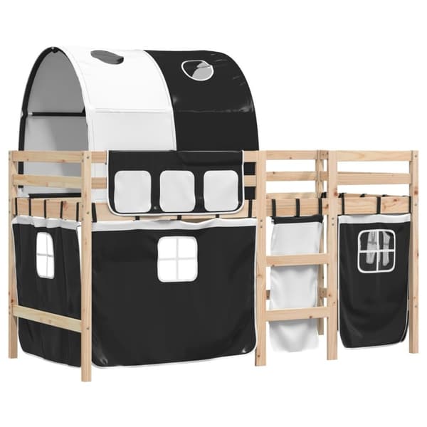 The Living Store Loftsäng med tunnel vit&svart 80x200 cm massiv furu - Sängar & sängramar
