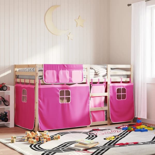 The Living Store Loftsäng med rutschkana rosa 90x200 cm massiv furu -  Sängar & sängramar