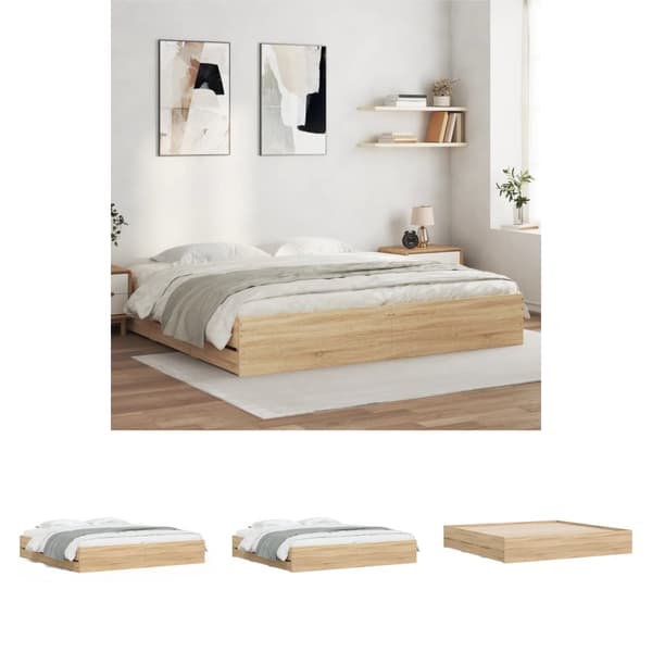 The Living Store sengeramme med skuffer 160x200 cm konstrueret træ sonoma-eg -  Senge & sengeramme