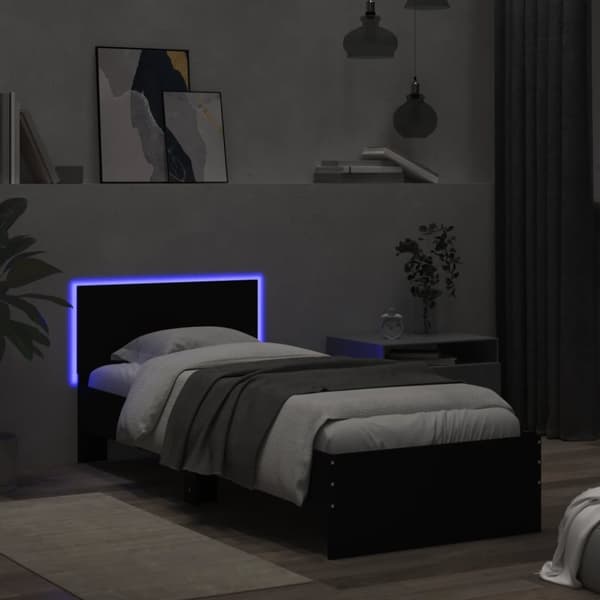 The Living Store Sängram med huvudgavel och LEDs svart 75x190 cm -  Sängar & sängramar