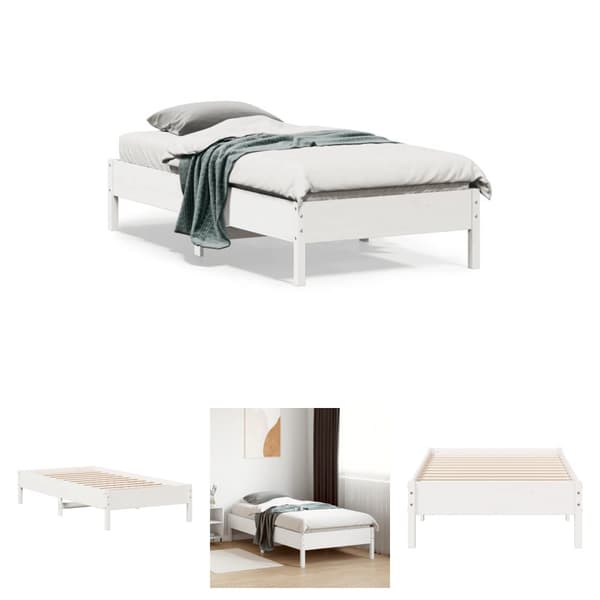 The Living Store sengestel 90x190 cm massivt fyrretræ hvid -  Senge & sengeramme