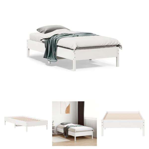 The Living Store sengestel 75x190 cm massivt fyrretræ hvid - Senge & sengeramme
