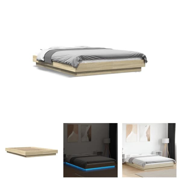 The Living Store sengeramme med LED-lys 140x200 cm konstrueret træ sonoma-eg -  Senge & sengeramme