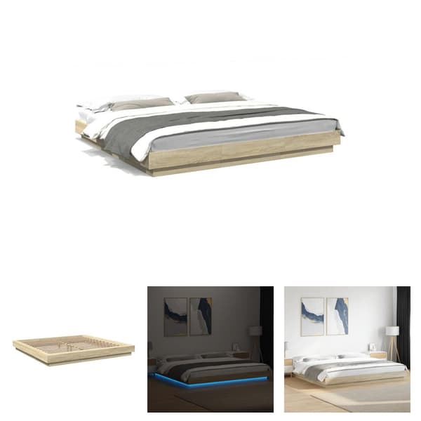 The Living Store sengeramme med LED-lys 180x200 cm konstrueret træ sonoma-eg -  Senge & sengeramme