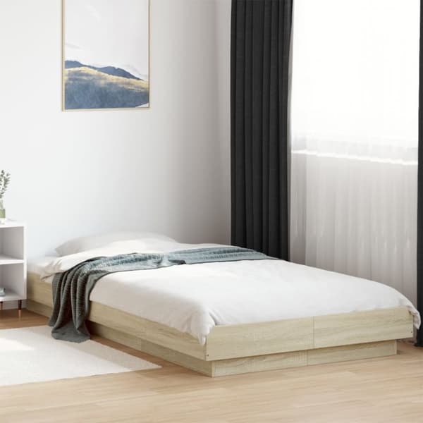 The Living Store sengeramme med LED-lys 90x190 cm konstrueret træ sonoma-eg - Senge & sengeramme