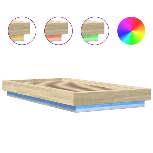 The Living Store sengeramme med LED-lys 90x190 cm konstrueret træ sonoma-eg - Senge & sengeramme