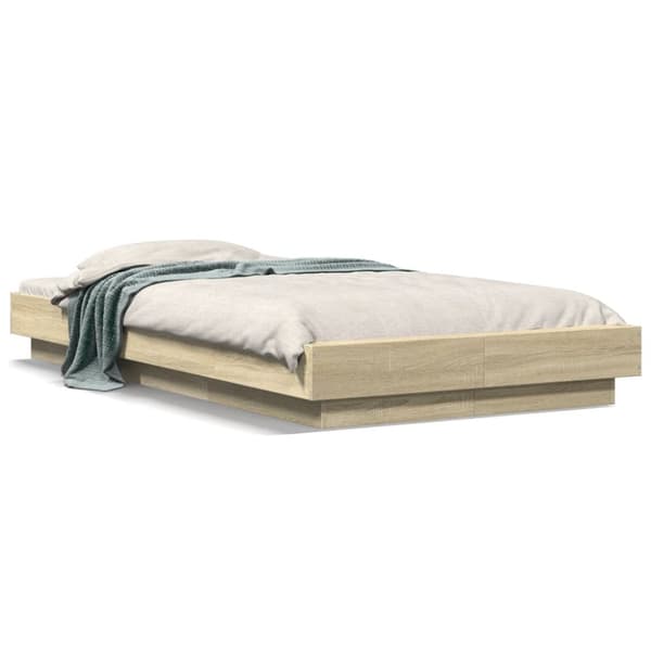 The Living Store sengeramme med LED-lys 90x190 cm konstrueret træ sonoma-eg - Senge & sengeramme