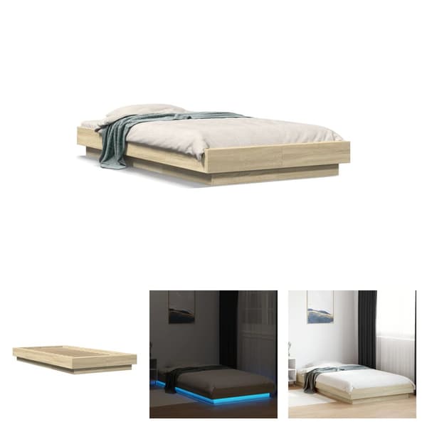 The Living Store sengeramme med LED-lys 90x190 cm konstrueret træ sonoma-eg -  Senge & sengeramme
