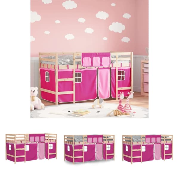 The Living Store Loftsäng med rutschkana rosa 90x190 cm massiv furu - Sängar & sängramar