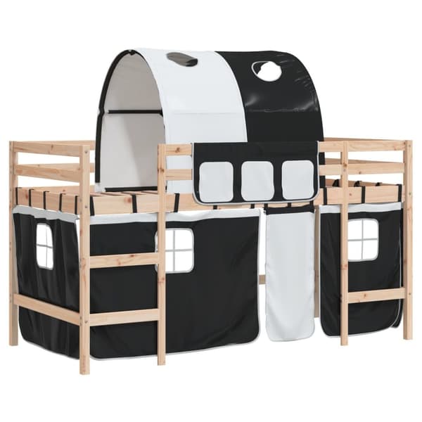 The Living Store Loftsäng med tunnel vit&svart 80x200 cm massiv furu -  Sängar & sängramar