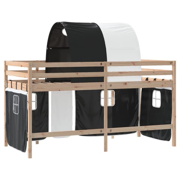 The Living Store Loftsäng med tunnel vit&svart 80x200 cm massiv furu - Sängar & sängramar