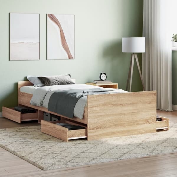 The Living Store sengeramme med sengegavl og fodgærde 90x190 cm sonoma-eg - Senge & sengeramme