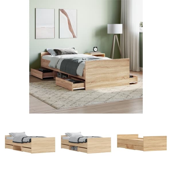 The Living Store sengeramme med sengegavl og fodgærde 90x190 cm sonoma-eg -  Senge & sengeramme