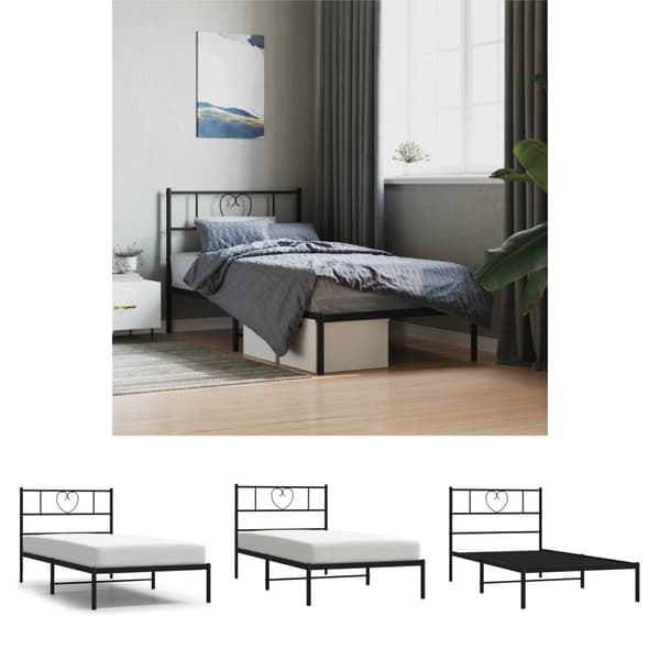 The Living Store sengeramme med sengegavl 90x200 cm metal sort -  Senge & sengeramme