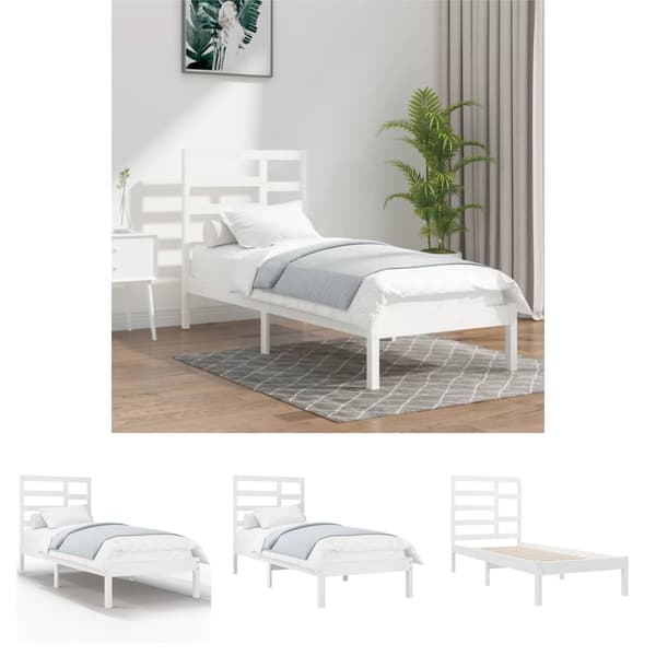 The Living Store Sängram vit massivt trä 90x190 cm -  Sängar & sängramar