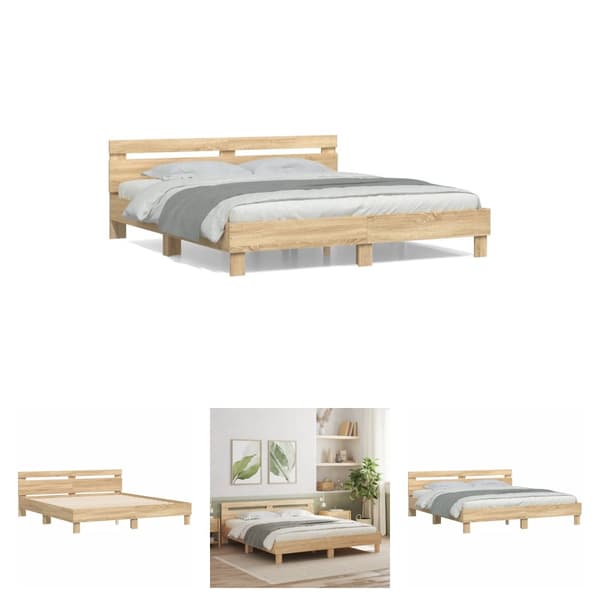 The Living Store sengeramme med sengegavl 160x200 cm konstrueret træ sonoma-eg -  Senge & sengeramme