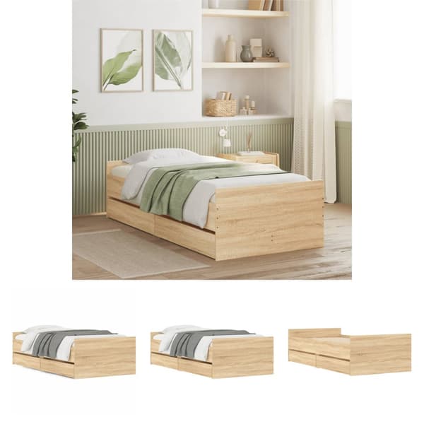 The Living Store sengestel med skuffer 100x200 cm sonoma-eg - Senge & sengeramme