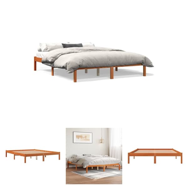 The Living Store sengeramme 160x200 cm massivt fyrretræ gyldenbrun -  Senge & sengeramme
