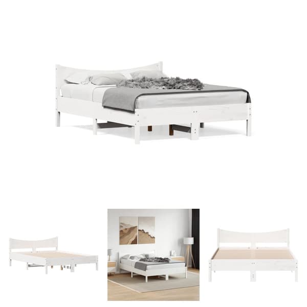 The Living Store sengeramme 135x190 cm massivt fyrretræ hvid -  Senge & sengeramme