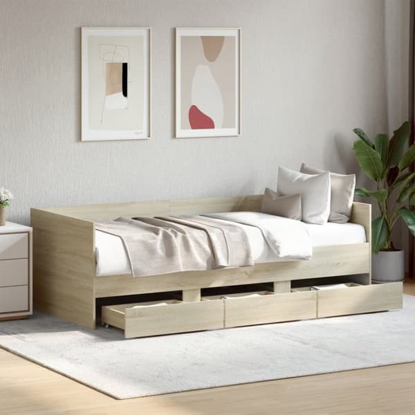 The Living Store daybed med skuffer 75x190 cm konstrueret træ sonoma-eg - Senge & sengeramme