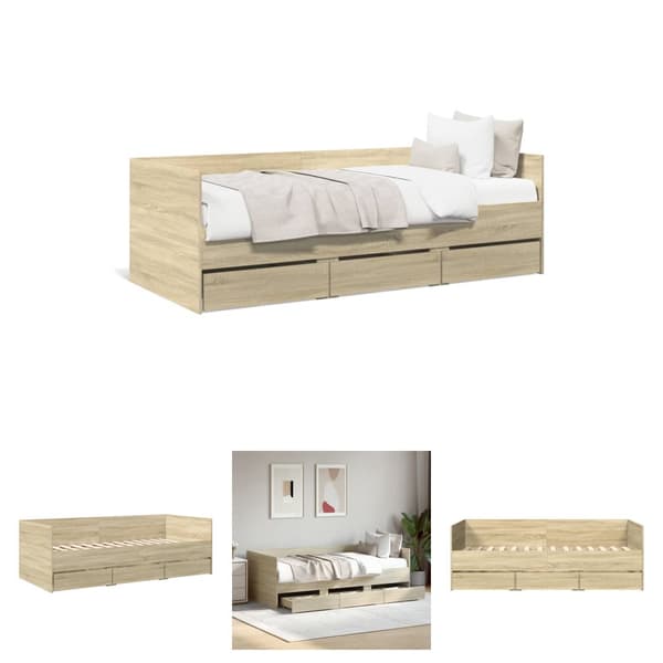 The Living Store daybed med skuffer 75x190 cm konstrueret træ sonoma-eg - Senge & sengeramme